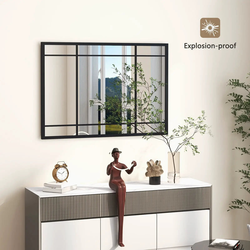 40 x 28 Inch Wall Mounted Mirror Metal Framed Hanging Mirror for Living Room Bedroom-Black by DirectDeals