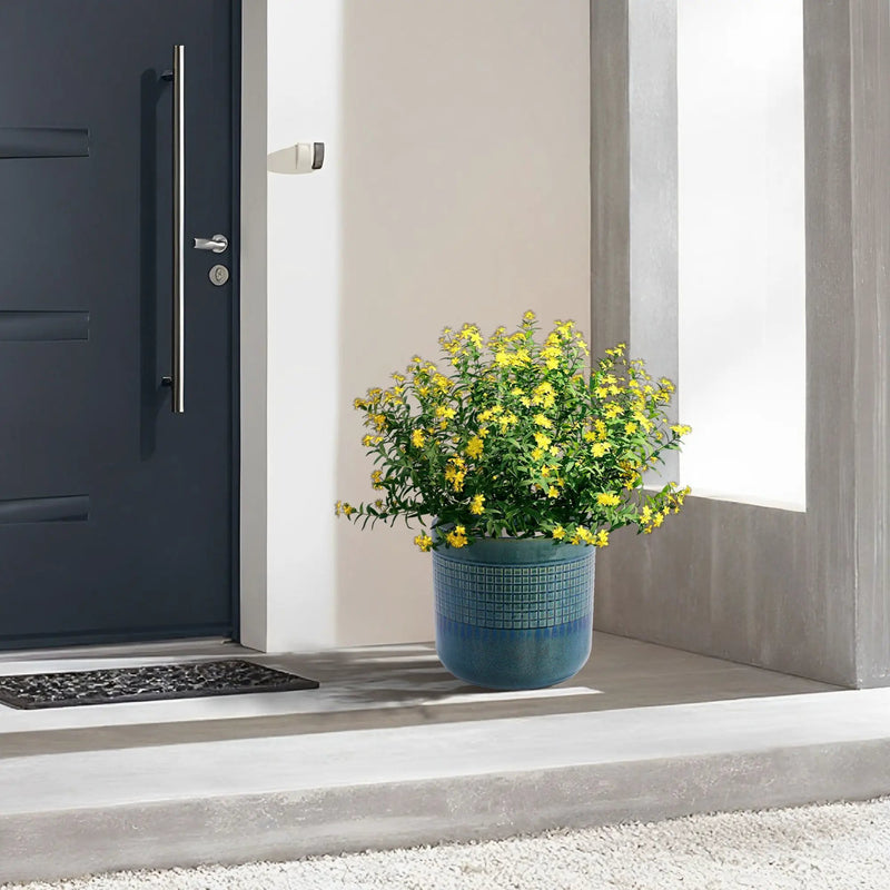 Grid Flowerpot (Set of 3), Planter For Patio, Garden, Windowsill - Blue / Green by Unique Piece Furniture