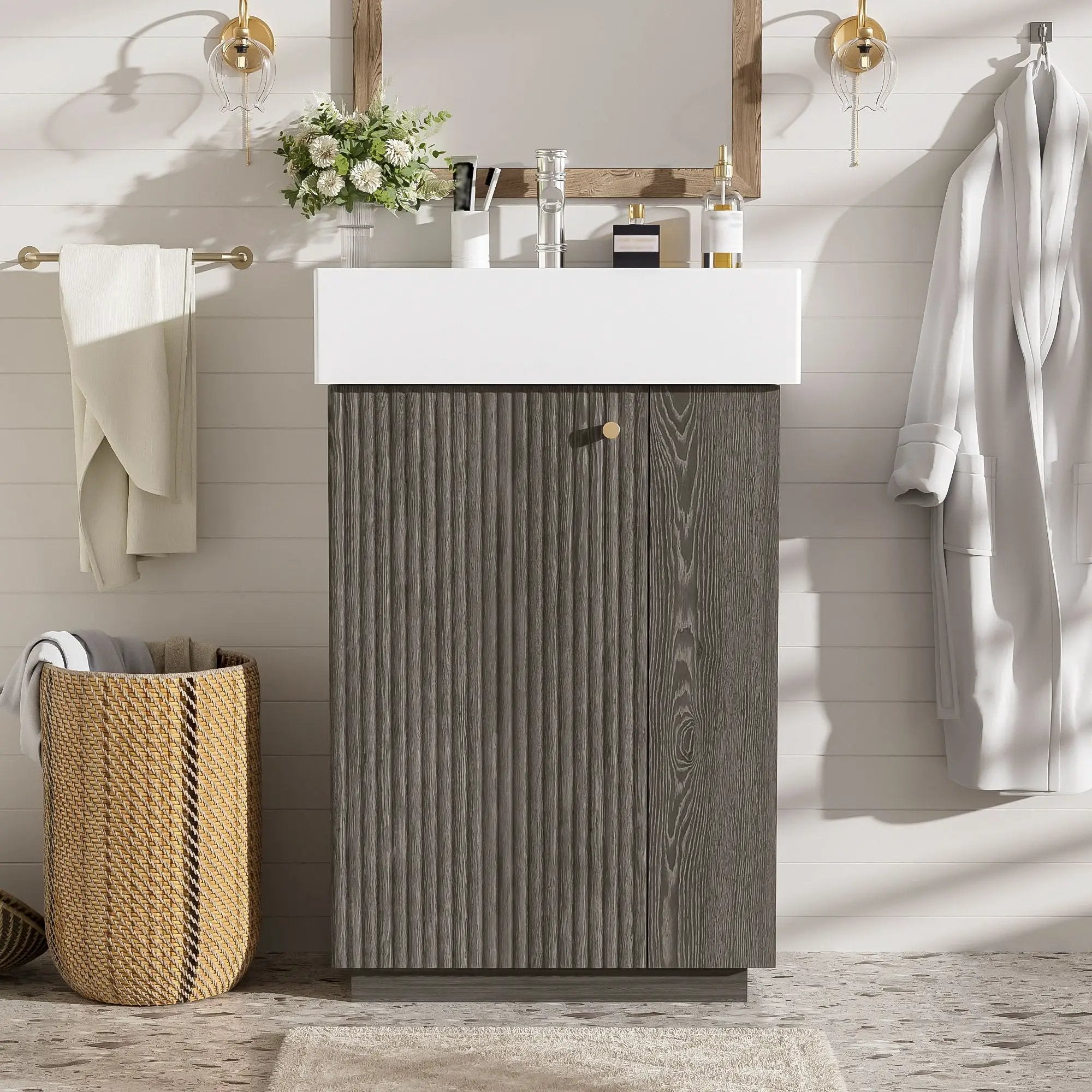 Bathroom Vanity With Sink, Freestanding Wood Grain Cabinet With Storage by Unique Piece Furniture