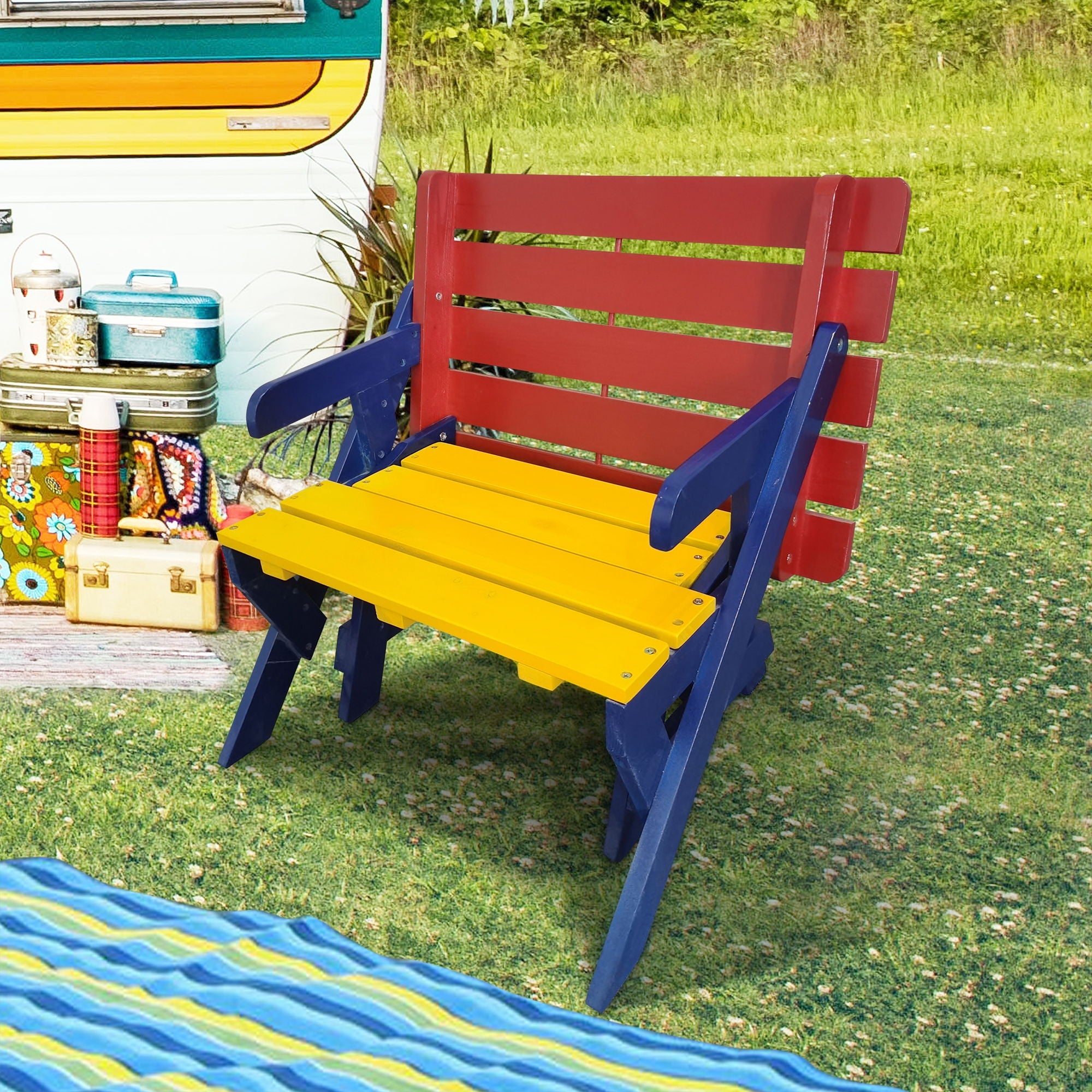 Kids Multi-Functional Arm Chair, Table With 2 Benches All-In-One Set by Unique Piece Furniture
