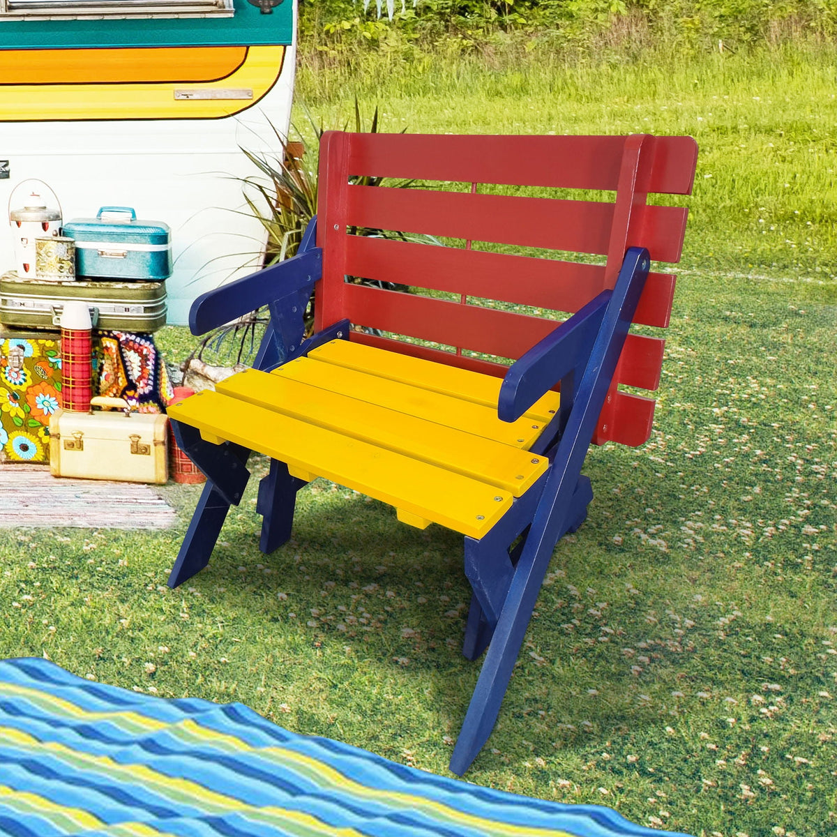Solid Wood Kids 3 Piece Outdoor Set with Multi-Functional Table and Benches - Red or Pink, photo 9 of 23