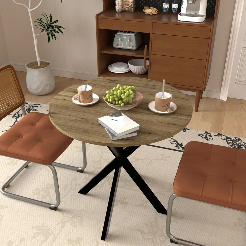 Round Dining Table For 2 - 4 People, Compact Kitchen Or Dining Room - Rustic Brown by HouseOfZazla