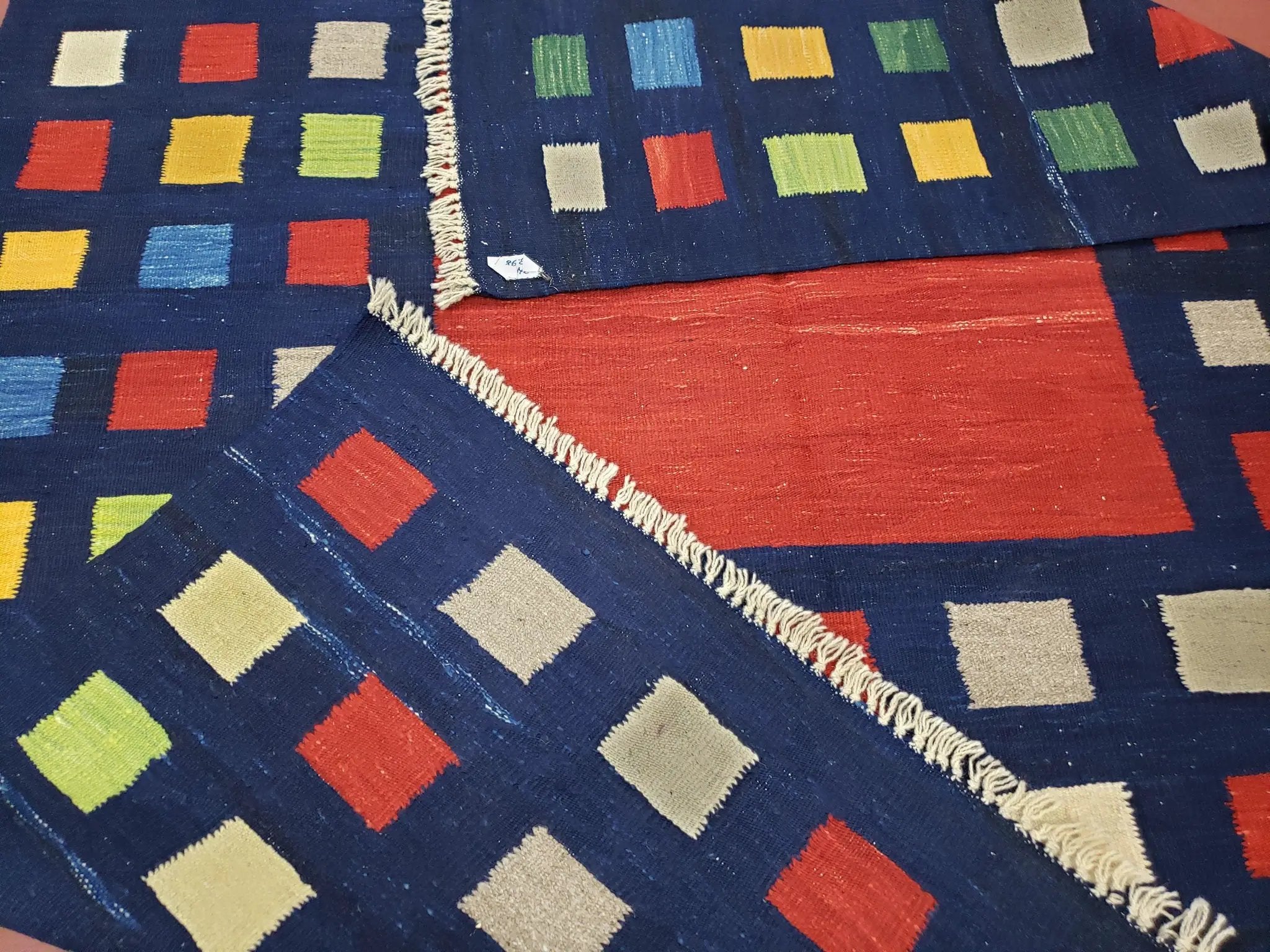 Turkish Kilim Rug 5x7 - 6x8, Checkerboard Kilim Carpet, Area Rug, New Playroom Rug, Colorful Multicolor Rug for Nursery Room, Dark Blue Red by Jewel Rugs