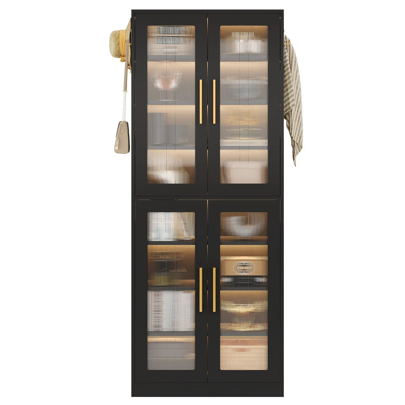 Bookcase With Doors And LED Lighting, 8 Adjustable Shelves Storage Cabinet by HouseOfZazla