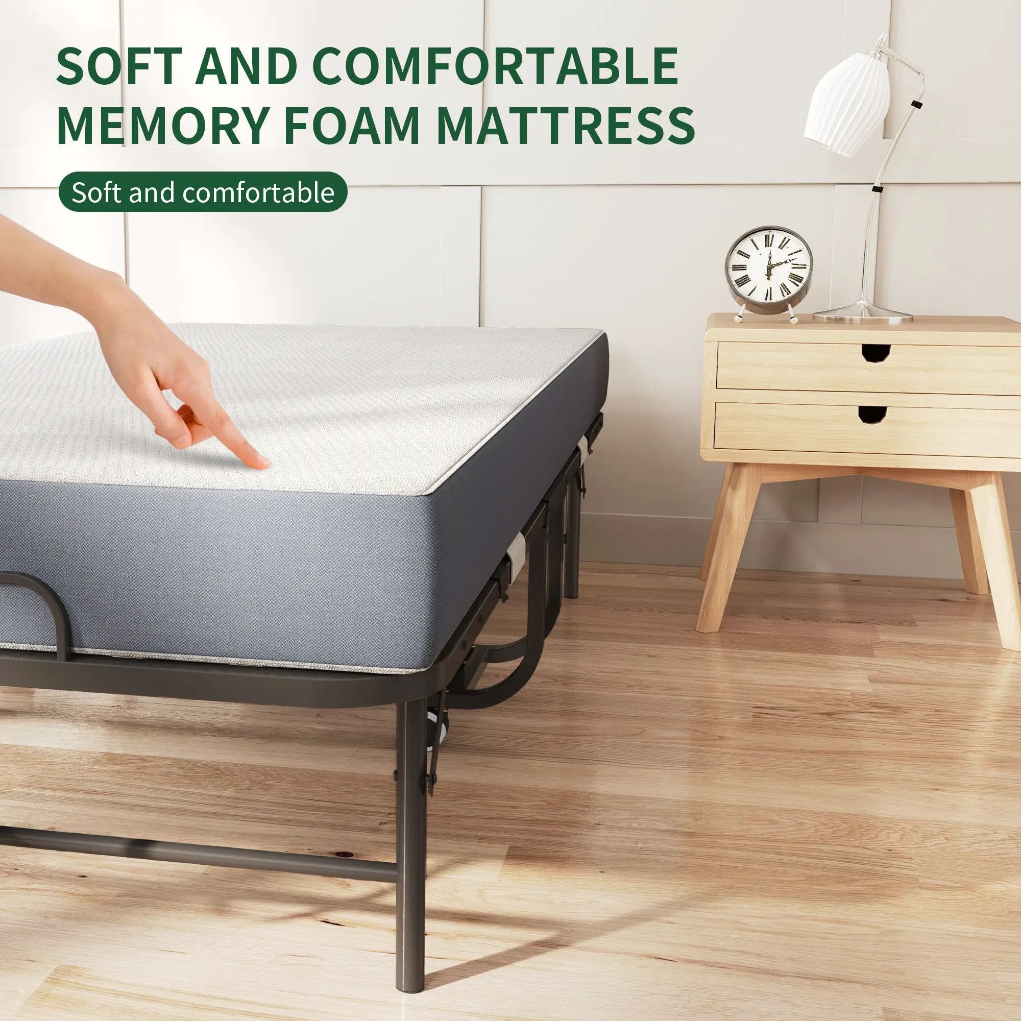 Twin Folding Bed With Memory Foam Mattress Portable Rollaway Bed Sturdy Metal Frame - Brushed Nickel by Unique Piece Furniture