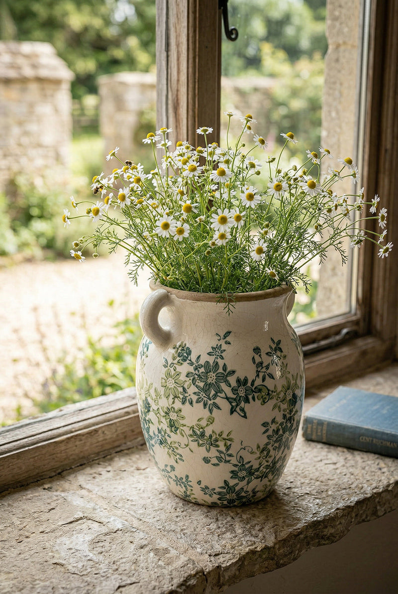 Floral Twin-Handle Vase with Wildflower Design - Ivory, photo 8 of 10