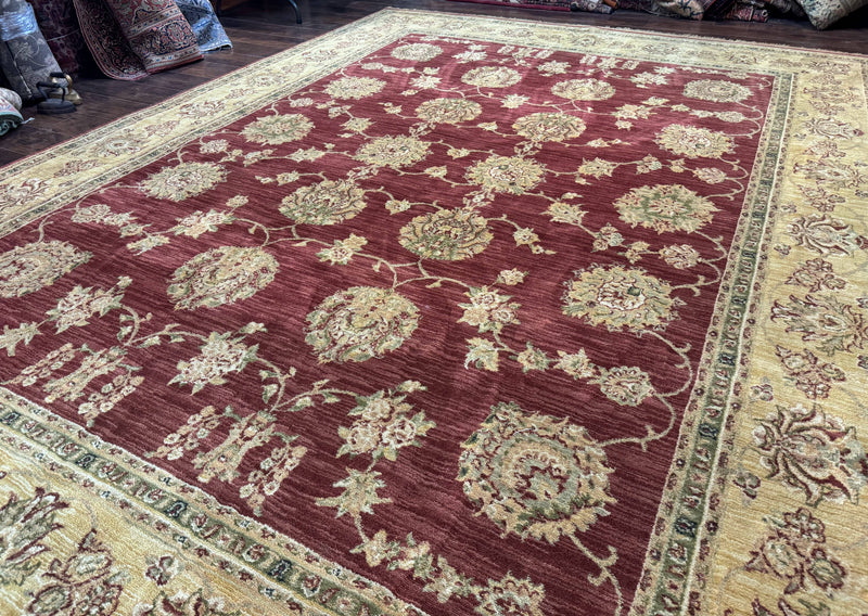 Traditional Wool Oriental Rug 9x13, Large Power Loomed Carpet, Burgundy by Jewel Rugs