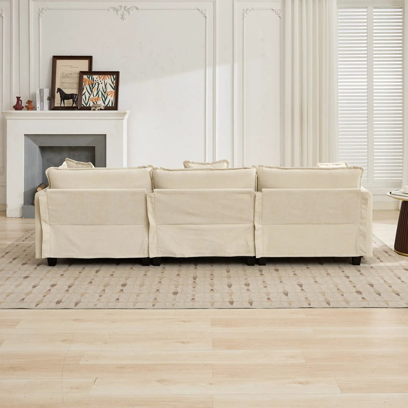 Cloud3 Seats Sofa (Ottoman is not included)Chenille Fabric in Beige by BLAKHOM