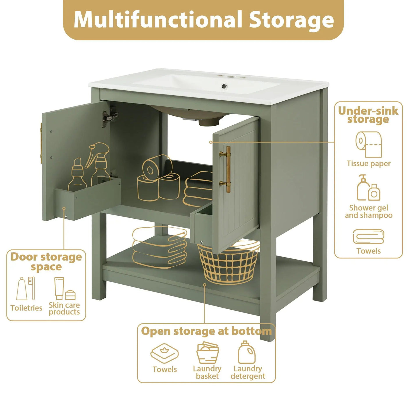 Elegant Bathroom Vanity With Ceramic Sink And Versatile Storage by HouseOfZazla