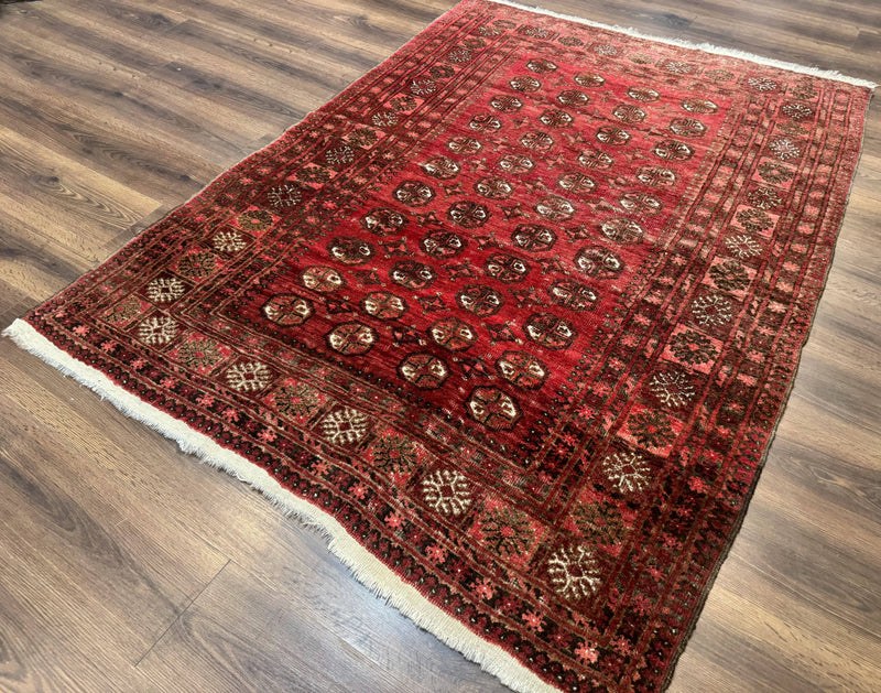 Antique Persian Turkoman Rug 5x6, Red by Jewel Rugs