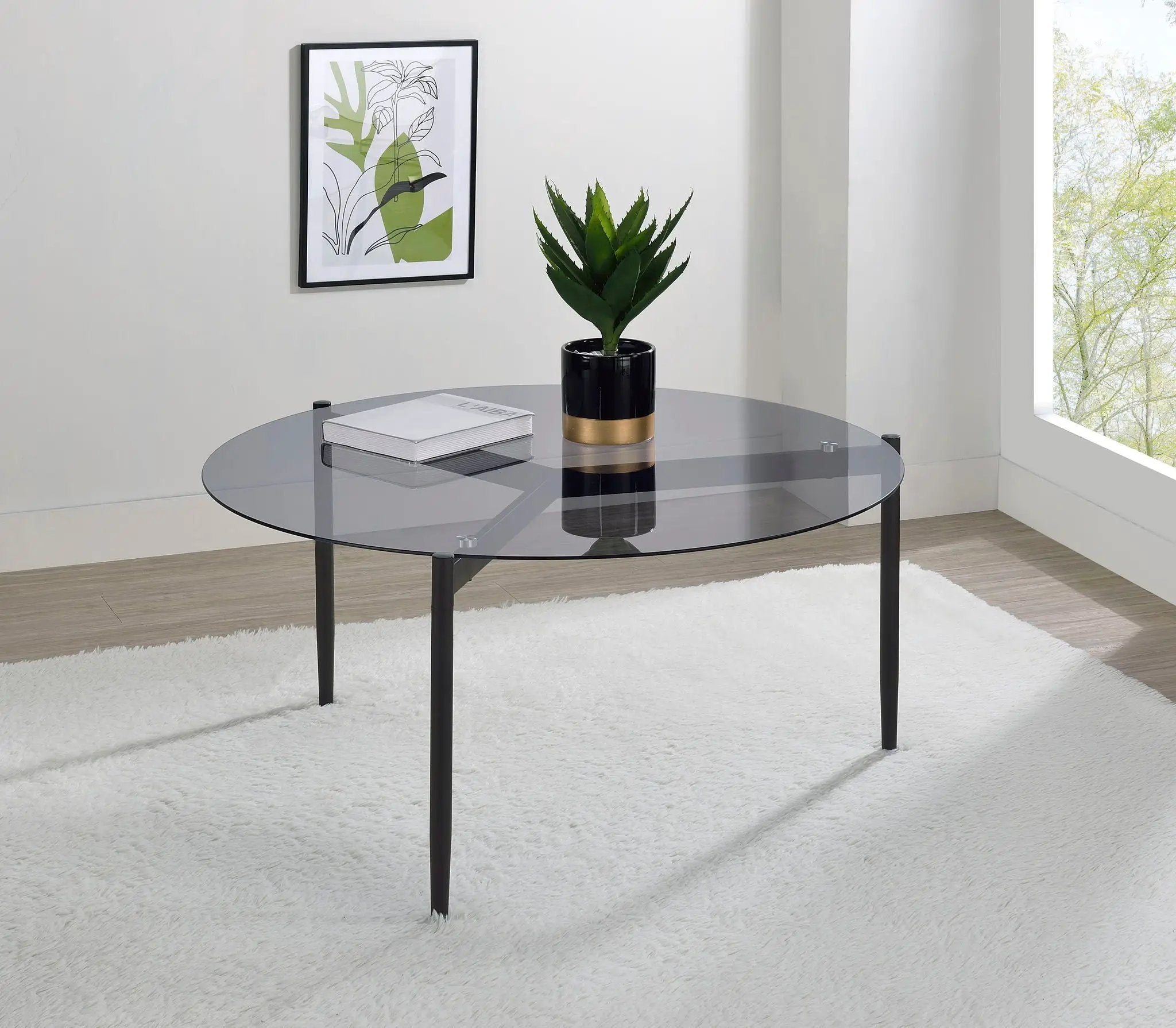 Rosalie Round Smoked Glass Top Coffee Table Grey by Unique Piece Furniture