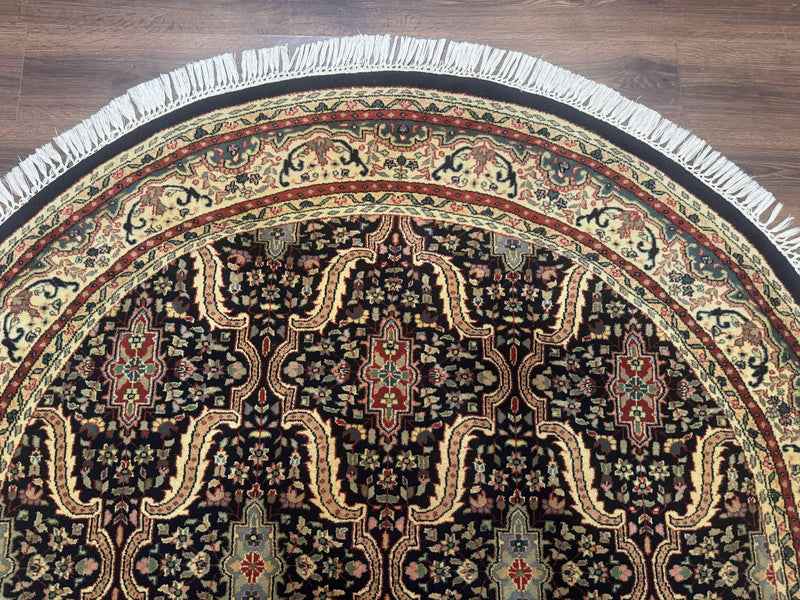 Round Indo Persian Rug 6x6, Indian Bidjar Rug, Navy Blue and Beige by Jewel Rugs