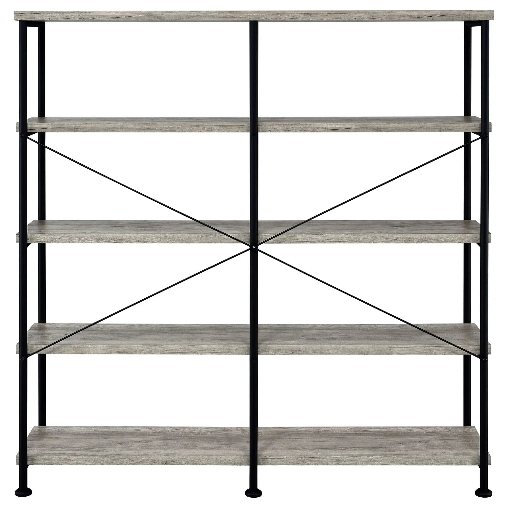 Analiese 63-inch 4-shelf Double Bookshelf Grey Driftwood by Unique Piece Furniture