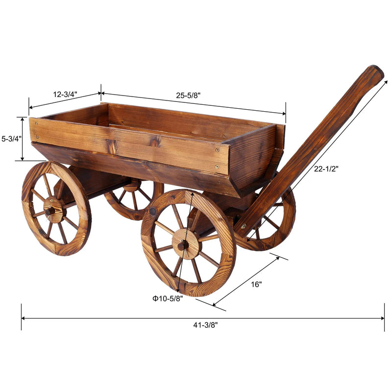 Wood Wagon Flower Planter Pot Stand With Wheels by HouseOfZazla