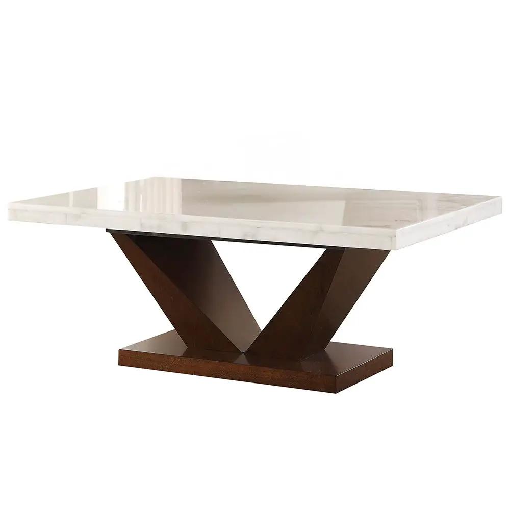 Forbes - Coffee Table - White Natural Marble Top & Walnut by Unique Piece Furniture