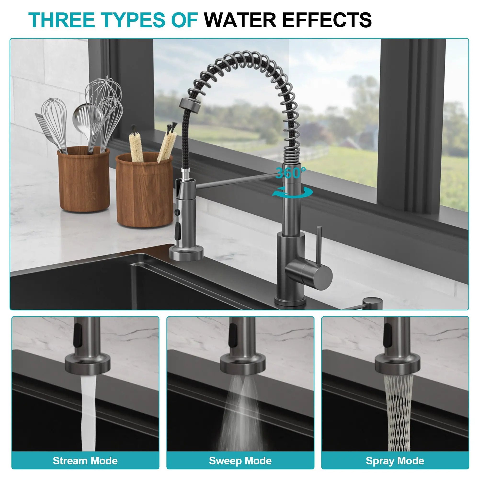 Drop In Workstation Sink Topmount Single Bowl With Pull Out Faucet And Soap Dispenser - Gunmetal Black by HouseOfZazla