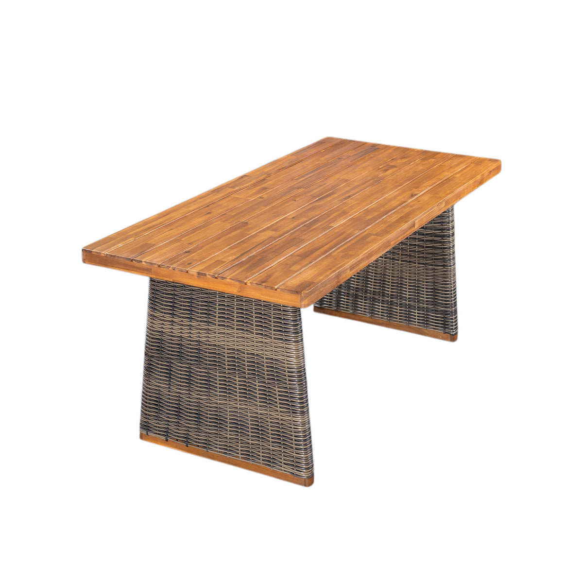 Outdoor 7 Pieces Acacia Wood Dining Set with Handwoven Rattan Legs, photo 4 of 10