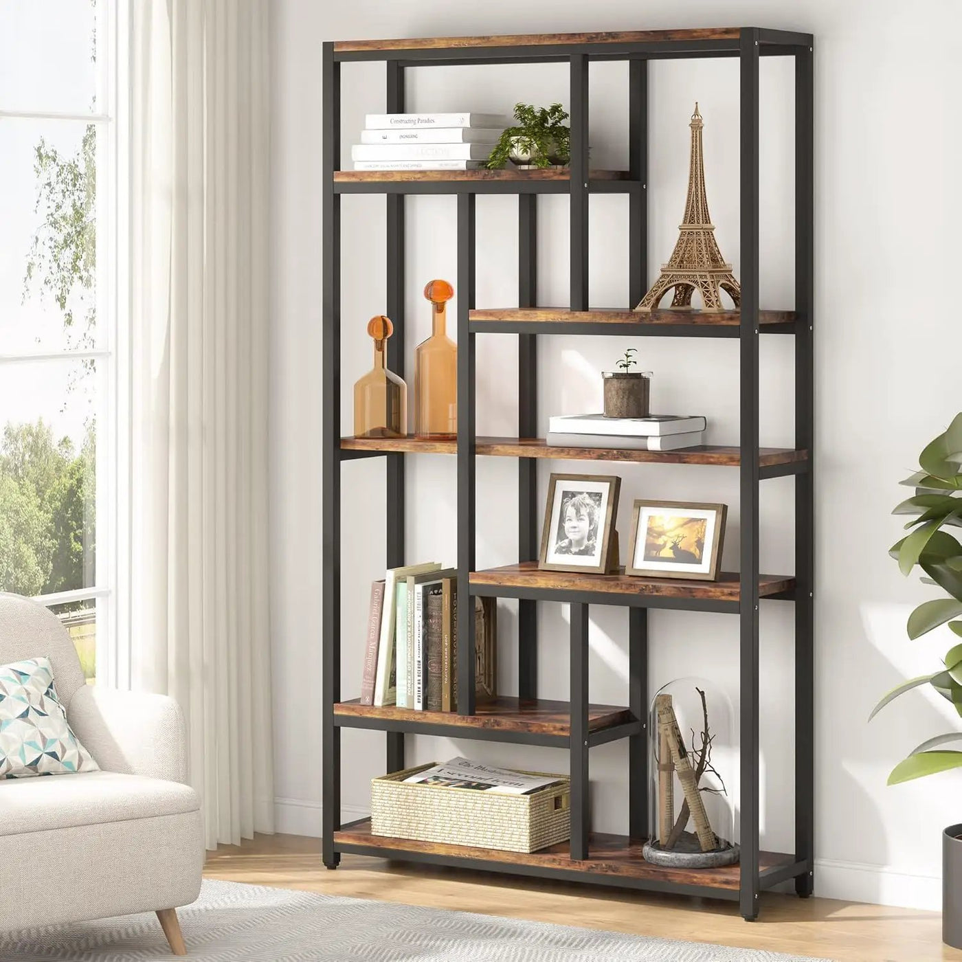 Extra Tall 7 Tier Industrial Etagere Bookcase with 10 Shelves Organizer by HouseOfZazla