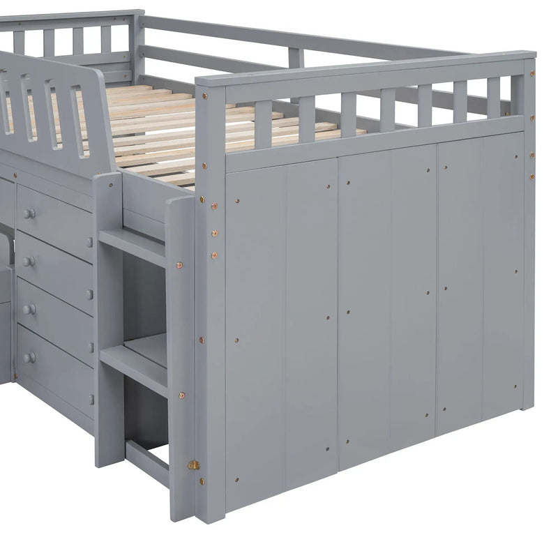 Loft Platform Bed With 7 Drawers And Full Guardrails, Modern L Shaped Space Savin by HouseOfZazla