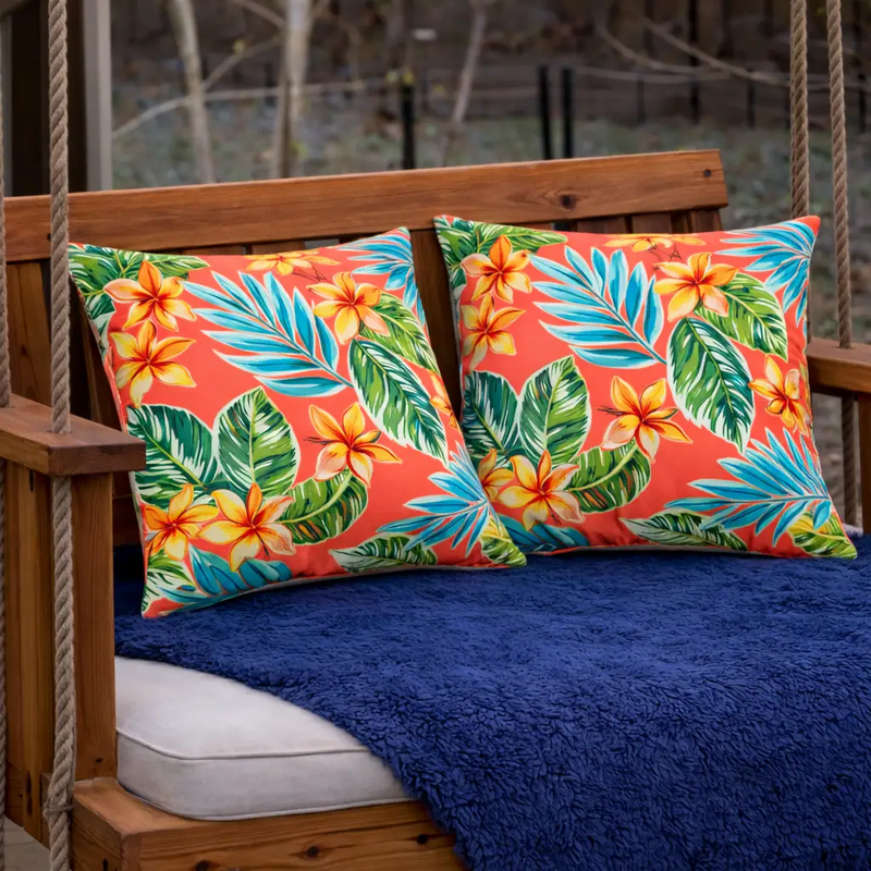 2 Pack Outdoor Throw Pillows, Waterproof & Fade-Resistant Patio Cushions (18x18 Inch, Bright Coral Pink) by HouseOfZazla