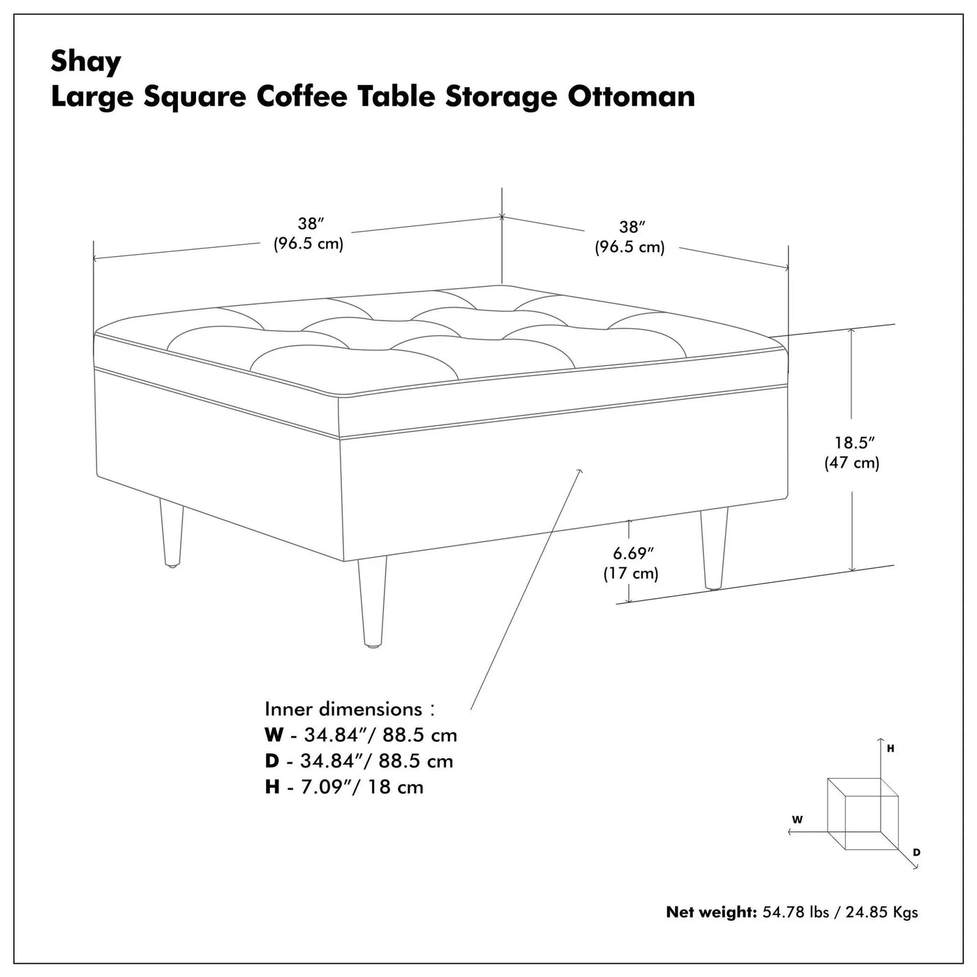 Shay - Large Square Coffee Table Storage Ottoman Mid-Century Style by HouseOfZazla