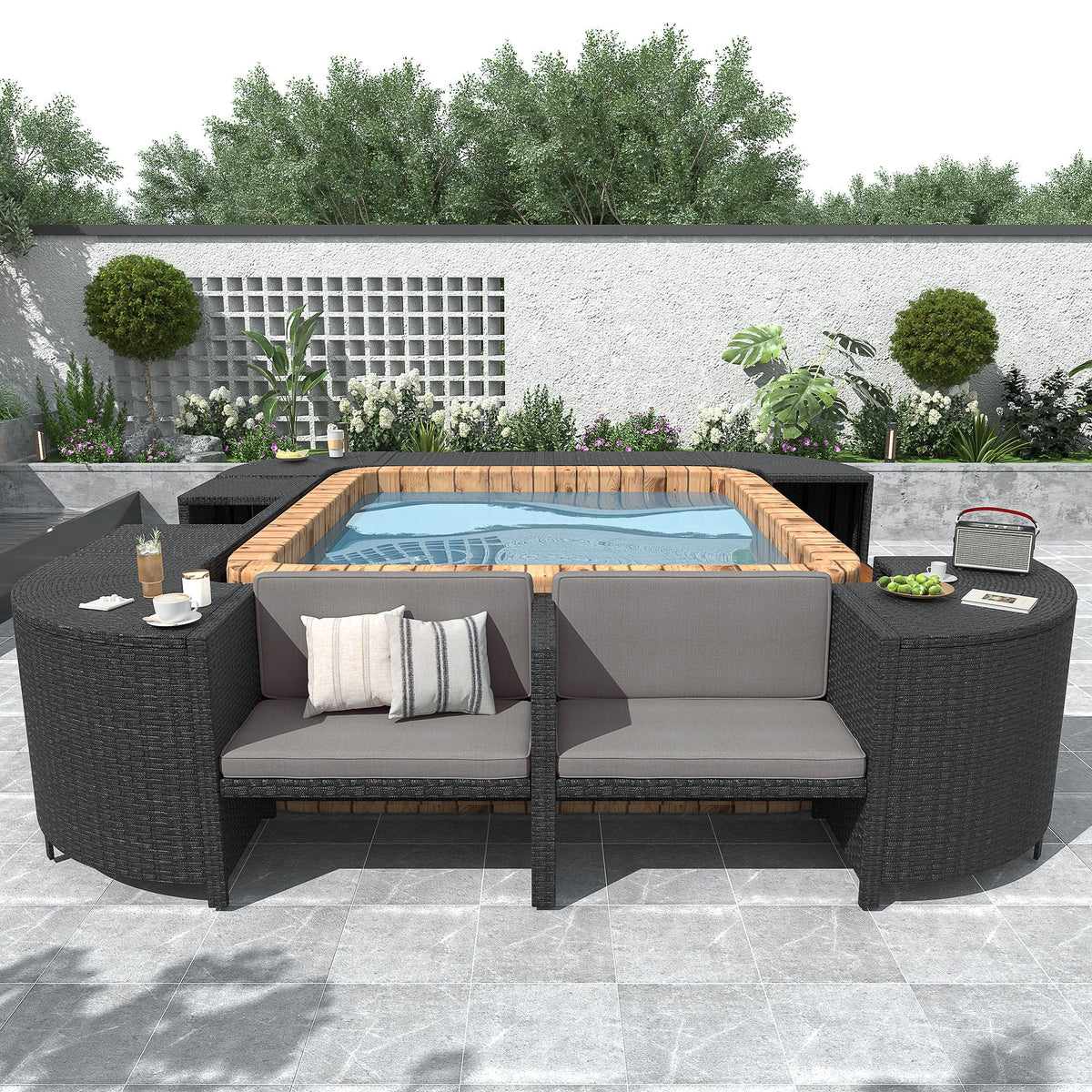 Spa Surround Outdoor Rattan Sectional Sofa Set with Storage - Dark Gray or Beige, photo 11 of 40