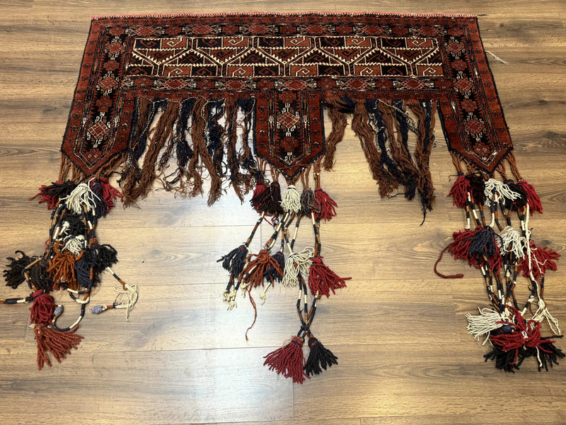 Antique Afghan Beshir Tent Header Textile Rug, Tribal Collectible, Wool by Jewel Rugs