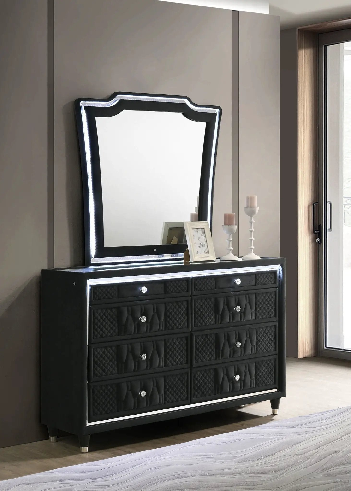 Lorient 8-drawer LED Dresser with Mirror Black by Unique Piece Furniture