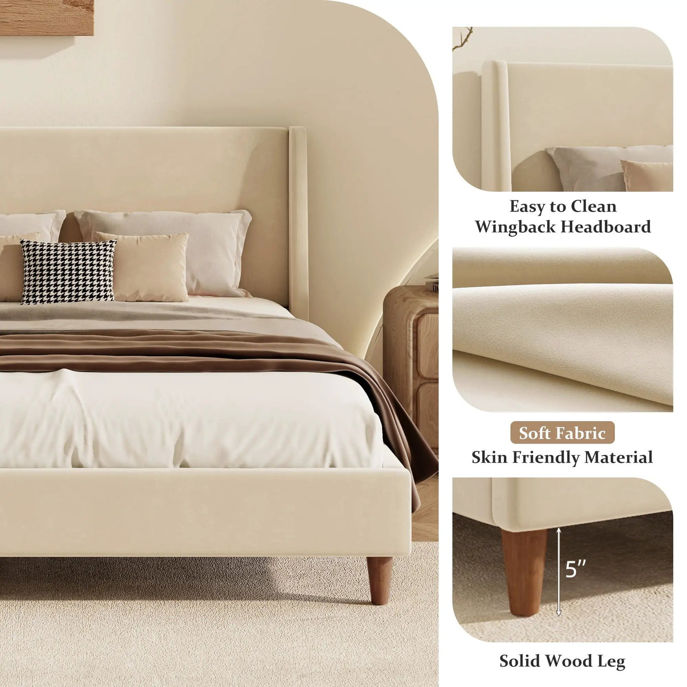 Upholstered Modern Platform Bed With Wingback Headboard by HouseOfZazla