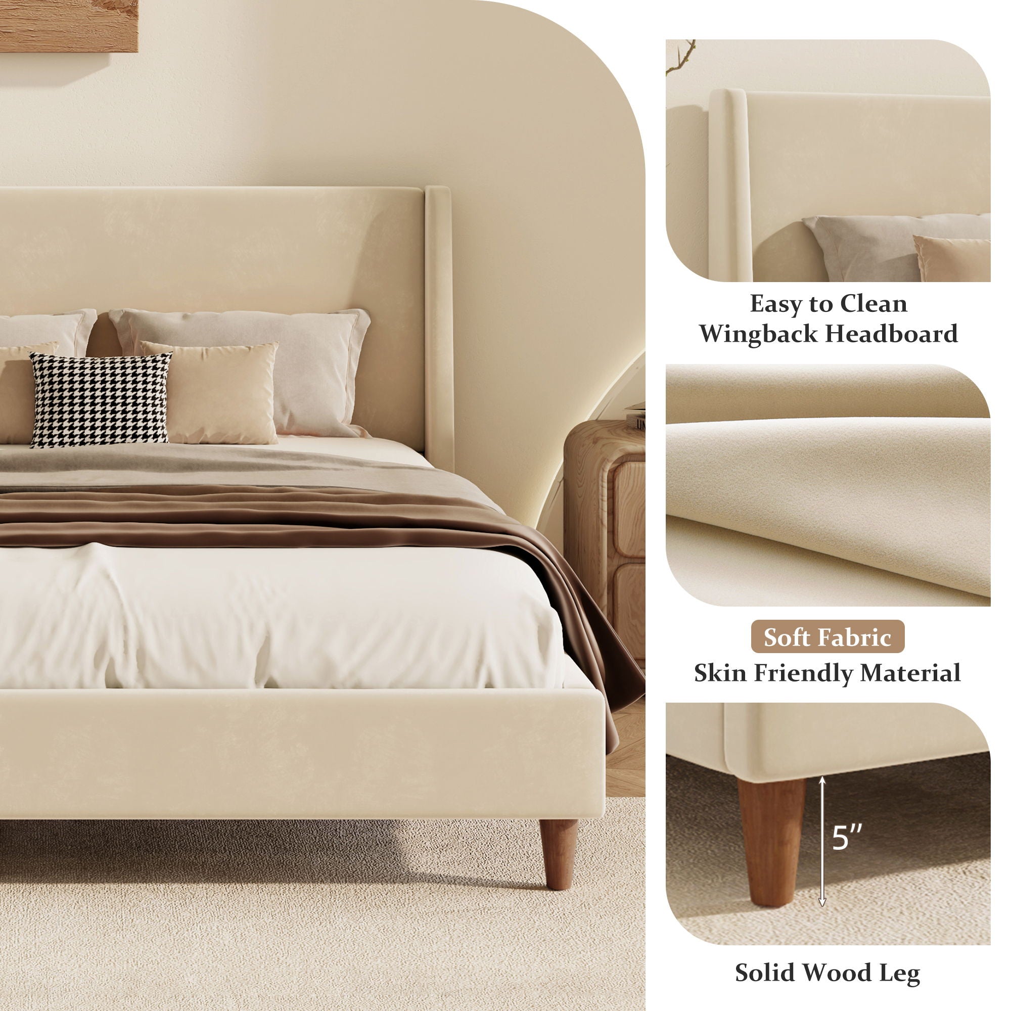 Upholstered Modern Platform Bed With Wingback Headboard by HouseOfZazla