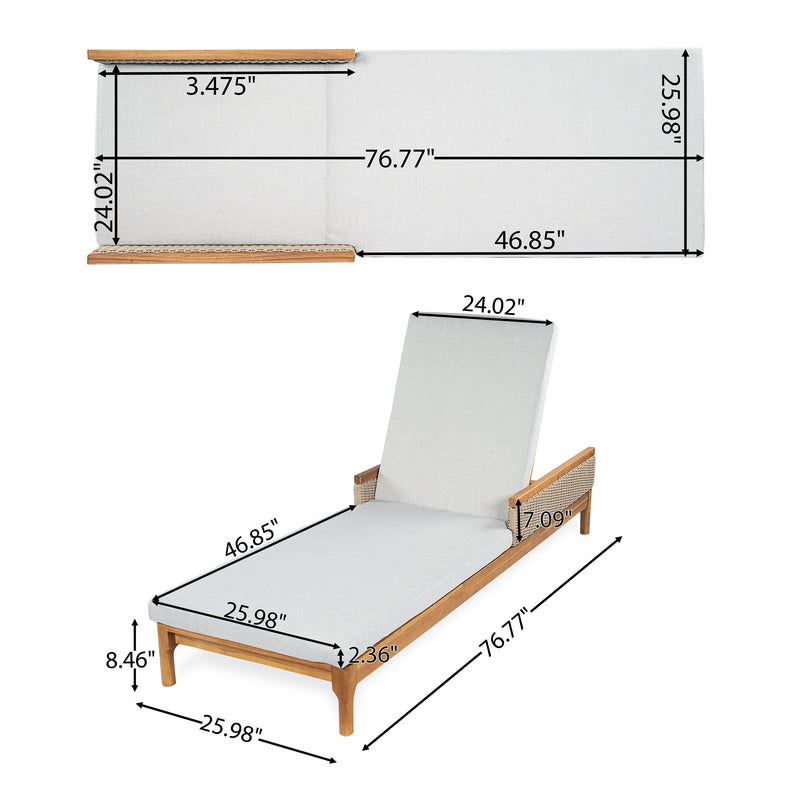 Solid Acacia Wood Sun Lounger with Grey Cushions and Light Grey Wicker by HouseOfZazla