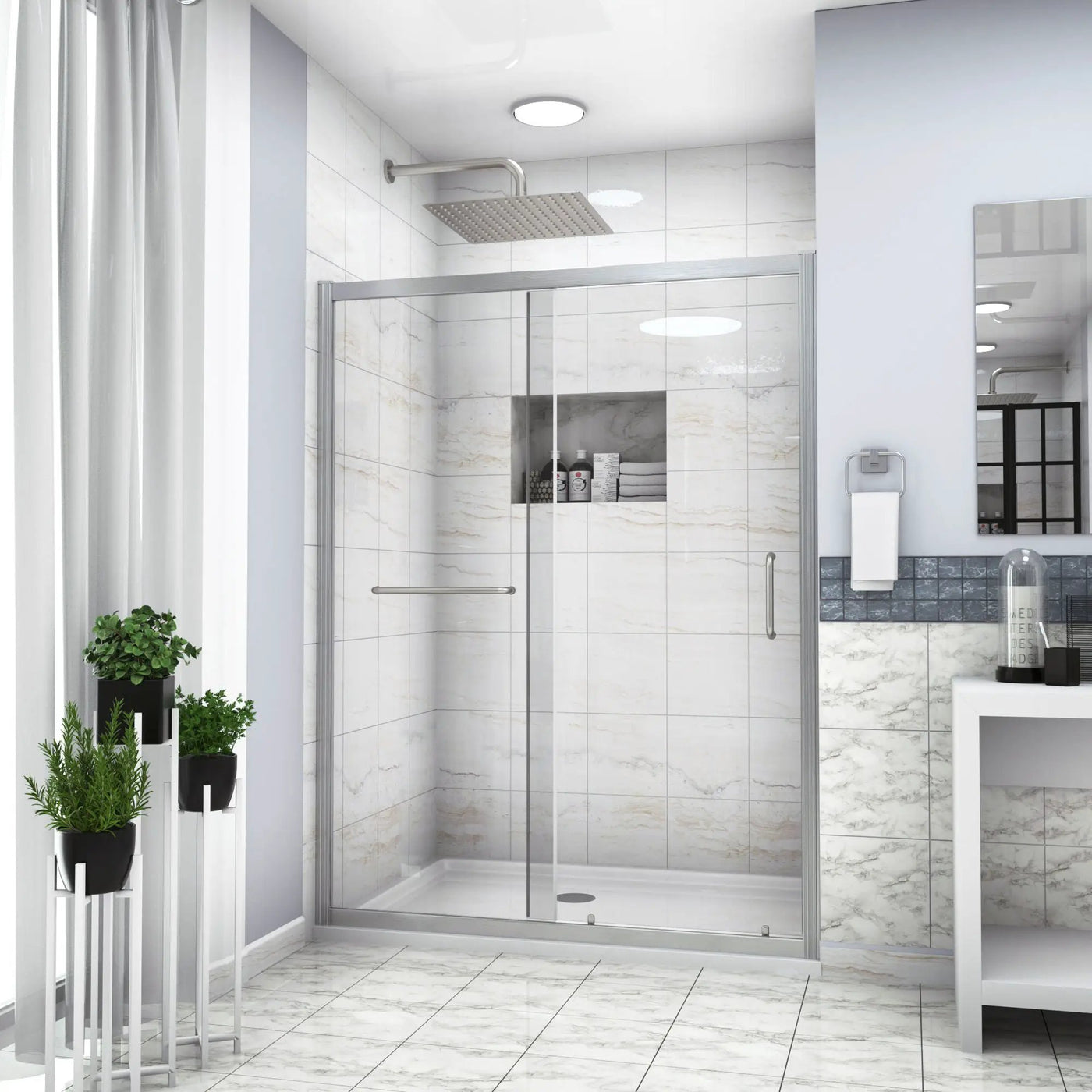 Single Sliding Bypass Shower Door Tempered Glass Enclosure by HouseOfZazla