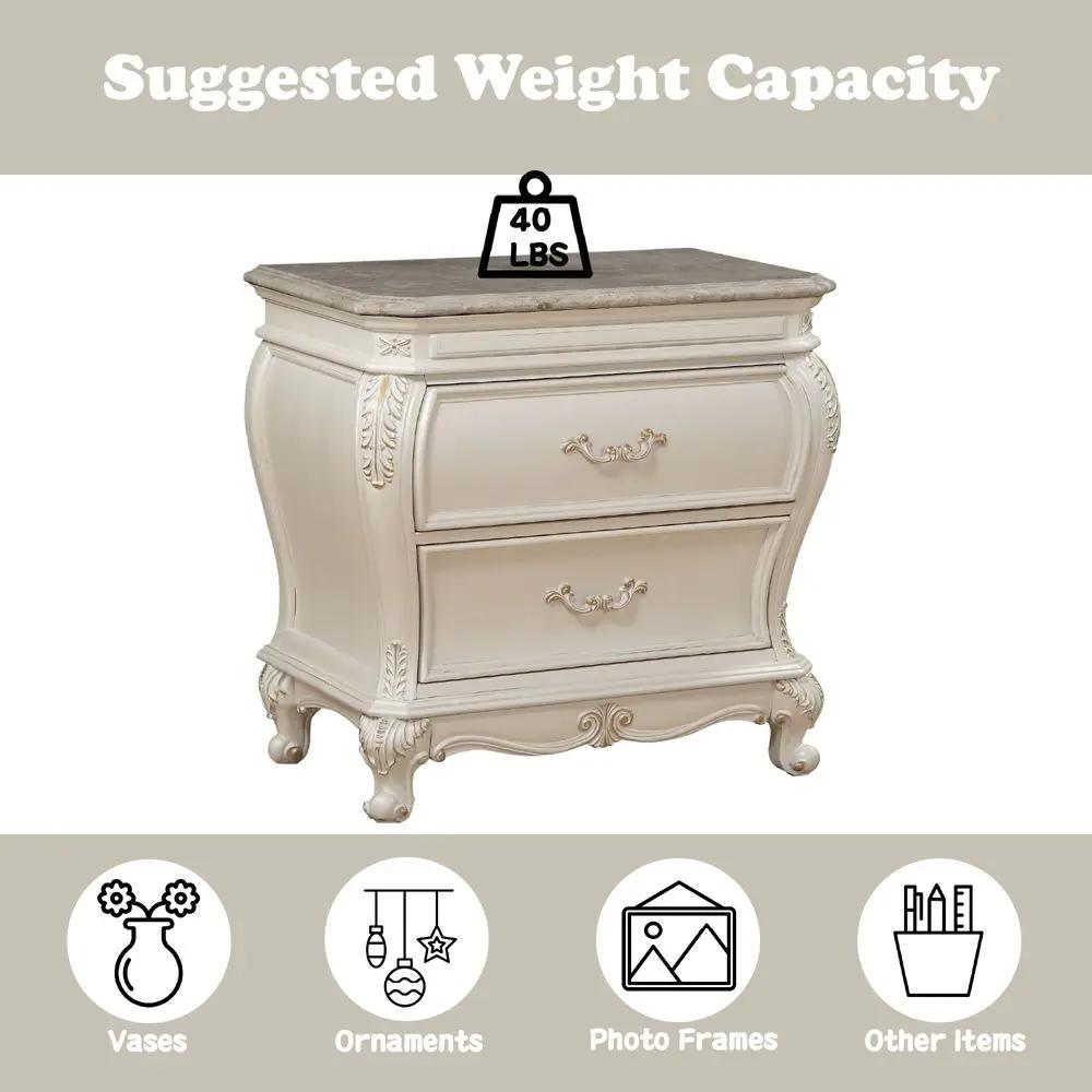 Chantelle - Nightstand With Marble Top - Pearl White by Unique Piece Furniture