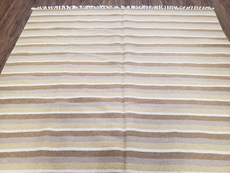 New Indian Striped Blanket, Multicolor Earthern Tones Kilim Rug, Wool Handmade South American Style Blanket, Queen Sized Bedspread 5x8 - 6x8 by Jewel Rugs