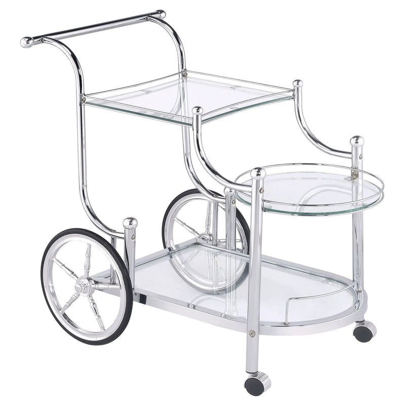 Sarandon 3-tier Glass Shelf Metal Bar Cart Chrome by Unique Piece Furniture