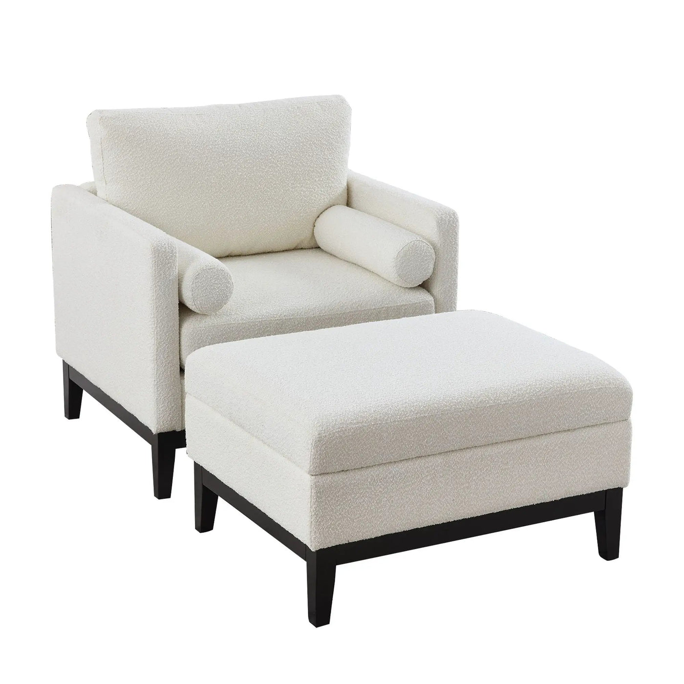Farmhouse Upholstered Accent Chair With Ottoman, Reversible Lid Coffee Table by HouseOfZazla
