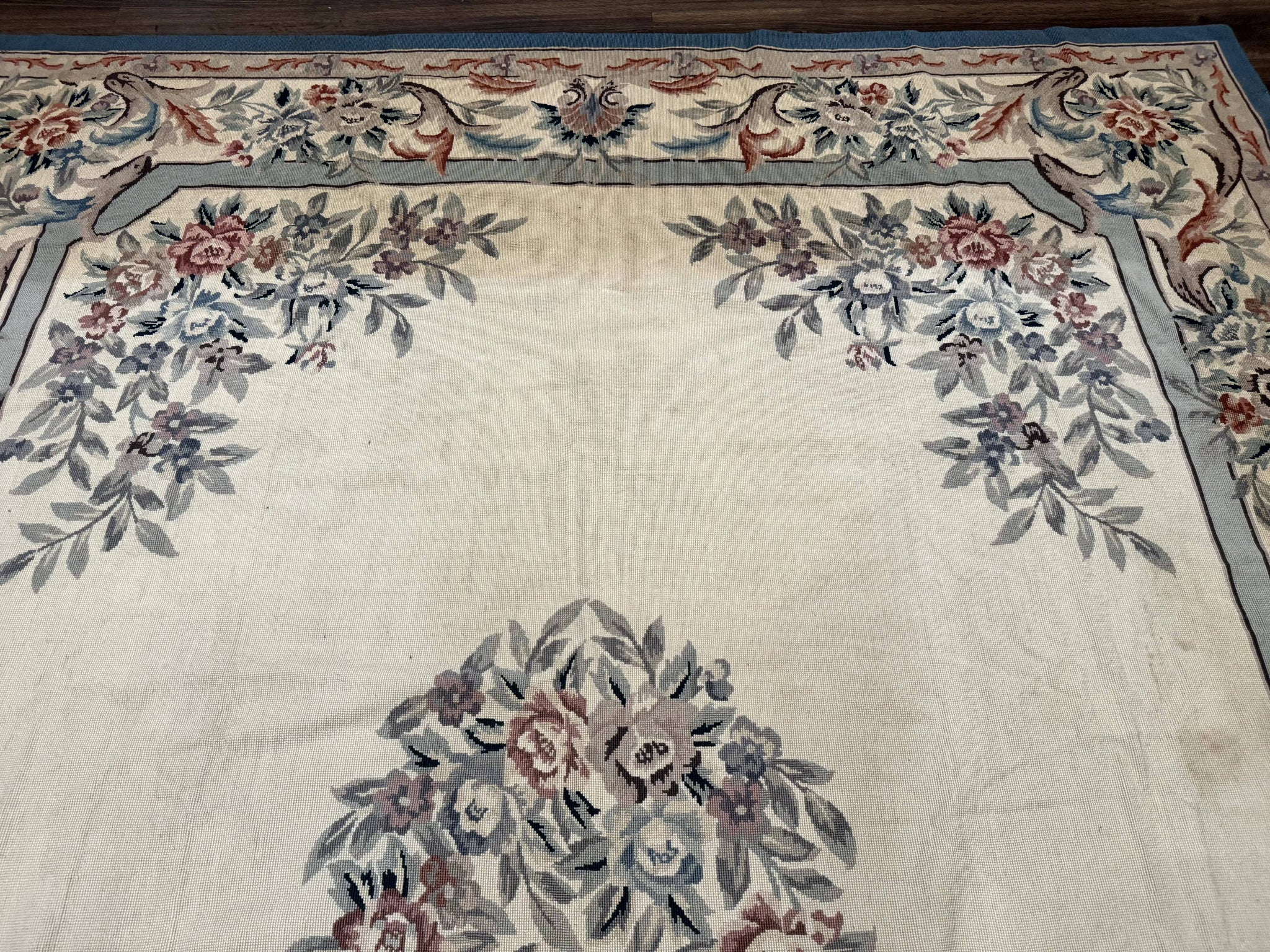 Ivory Needlepoint Rug 8x10, Wool Handmade Carpet by Jewel Rugs