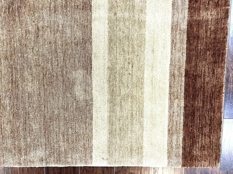 Indo Gabbeh Rug 5x8, Contemporary Wool Stripped Modern Area Rug, Hand Knotted Medium Sized Carpet by Jewel Rugs