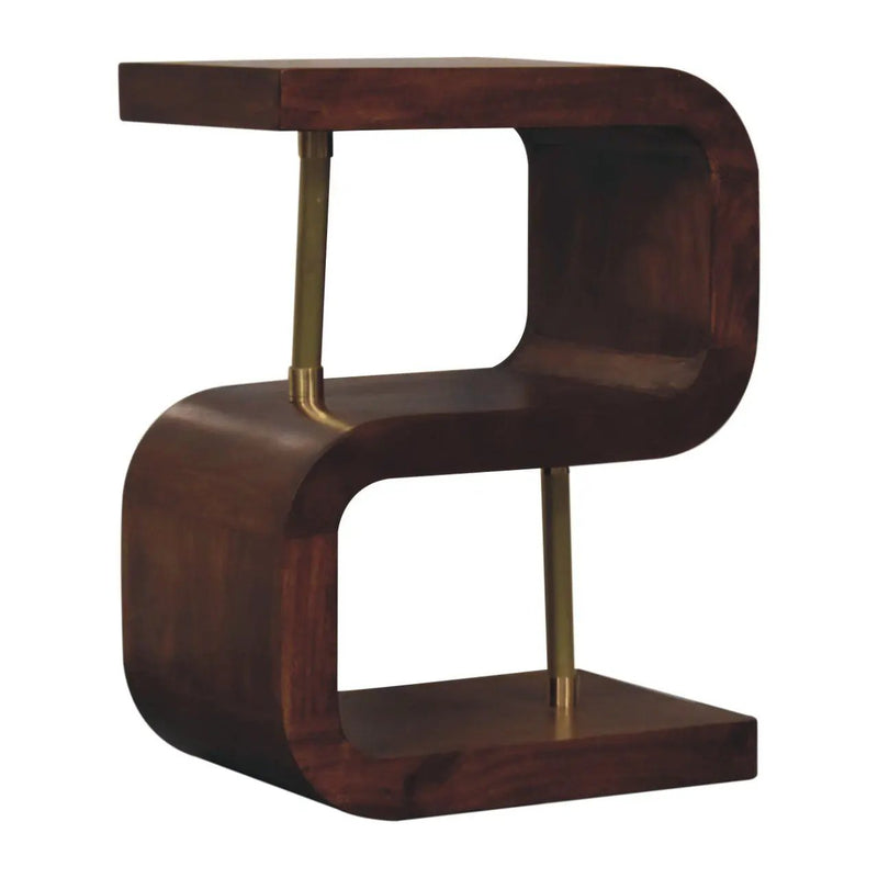 S Curve Brass Bedside Table - Dark Brown by Unique Piece Furniture
