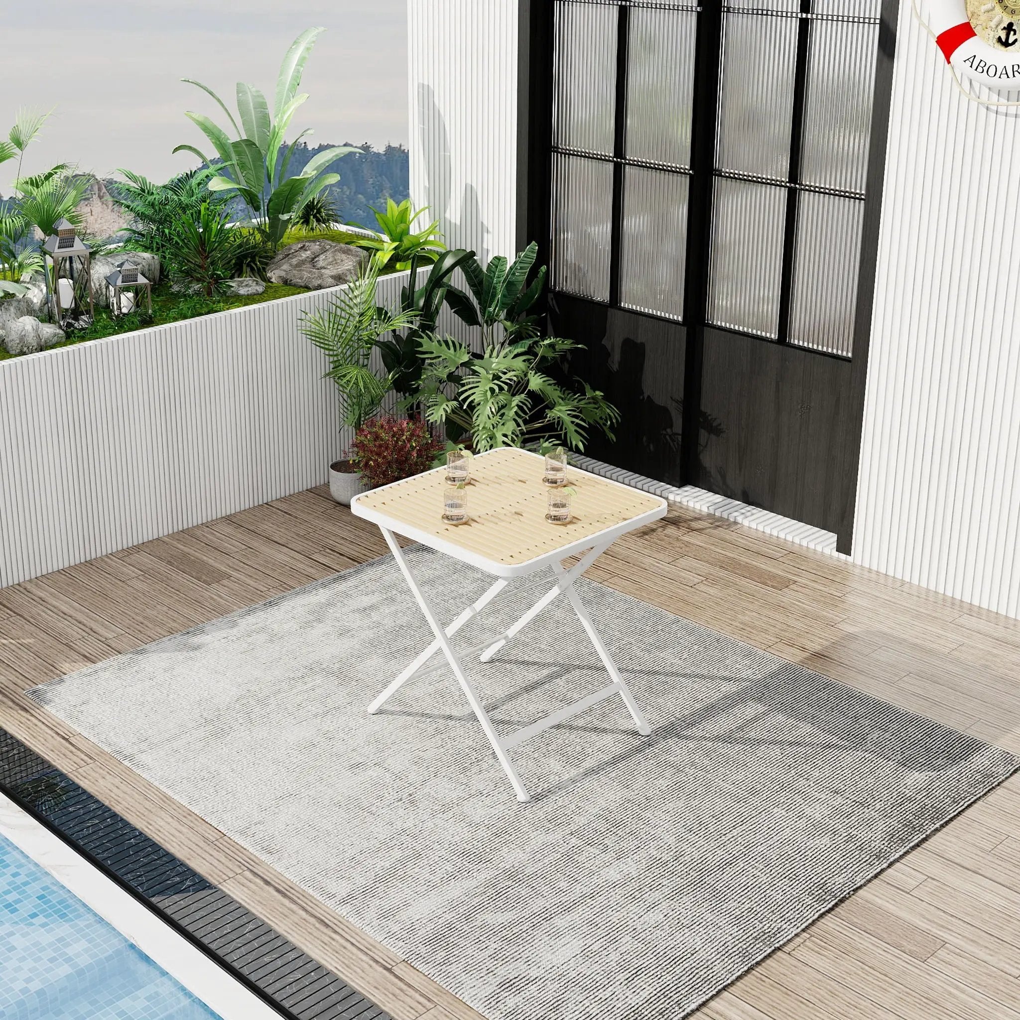 Modern Folding Square Table, Water Proof And Wear Resistant - Apricot / White by HouseOfZazla