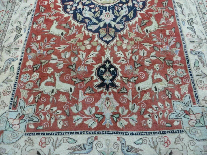 6' X 9' Vintage Handmade India Oriental Floral Wool Rug Hunting Bird Deer Nice by Jewel Rugs