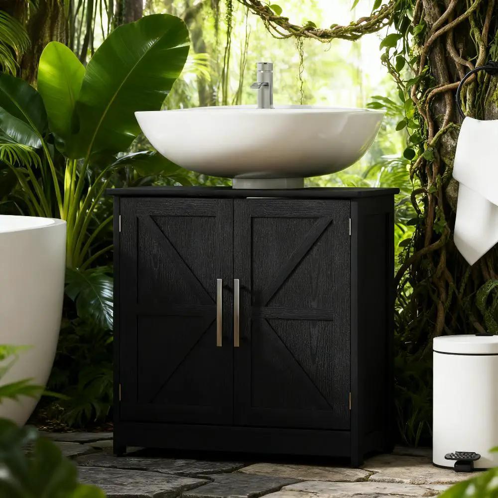 Pedestal Sink Storage Cabinet with 2 Barn Doors and Adjustable Shelf by HouseOfZazla