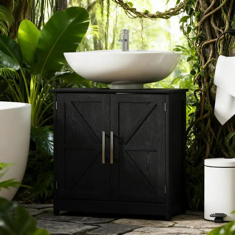 Pedestal Sink Storage Cabinet with 2 Barn Doors and Adjustable Shelf by HouseOfZazla