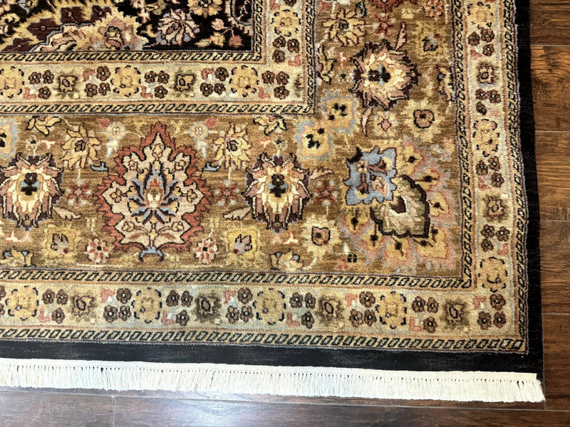 Indo Persian Rug 9x12, Floral Allover, Midnight Blue, Handmade Vintage Wool Oriental Carpet by Jewel Rugs