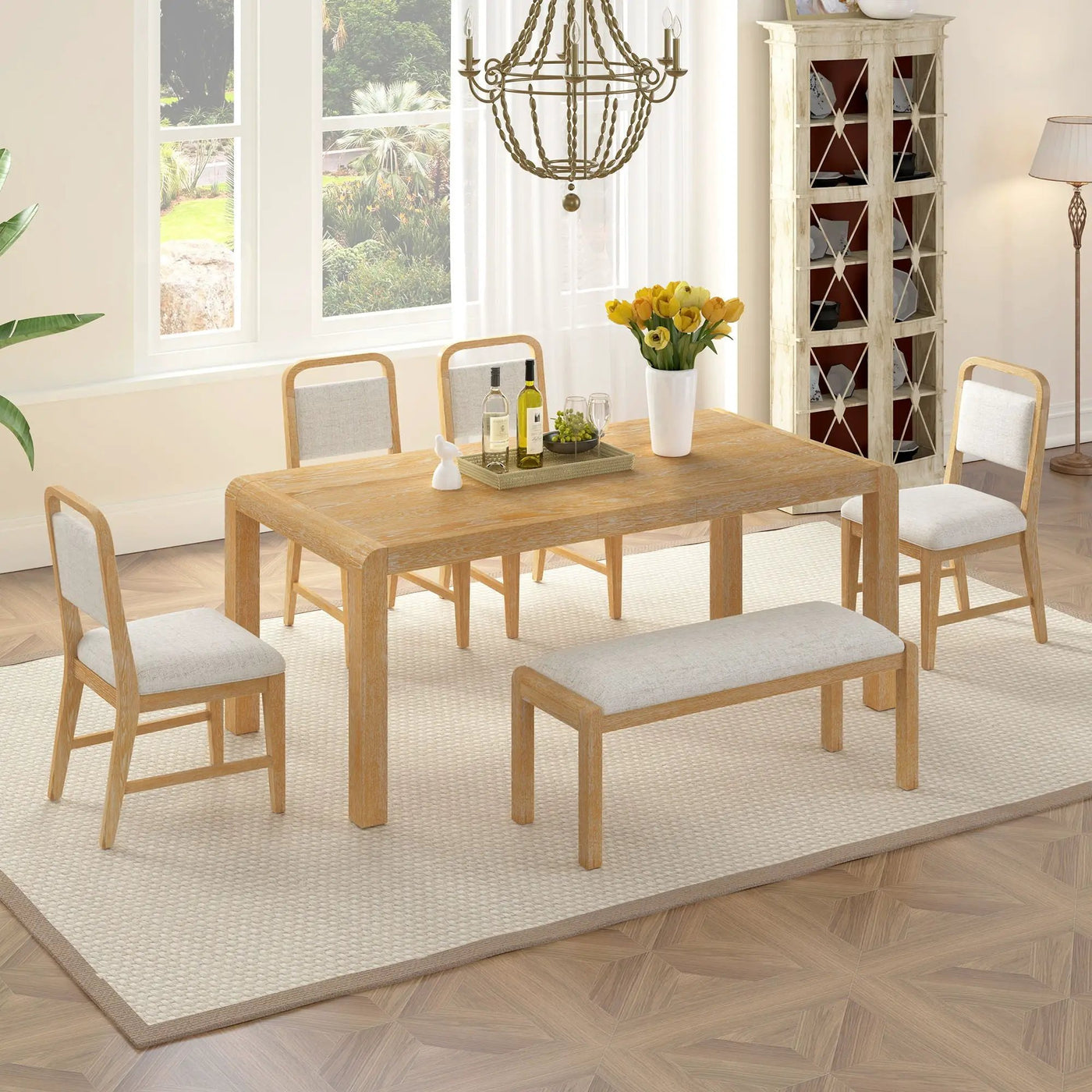 Extendable Dining Table Set With 4 Upholstered Chairs And 1 Bench by HouseOfZazla
