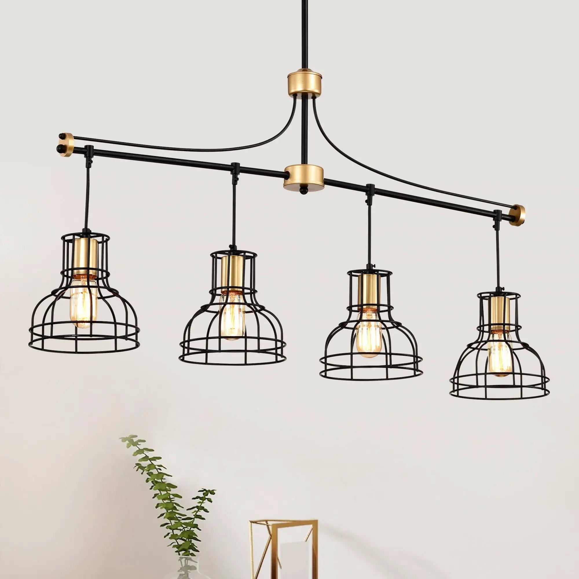 Dining Room Light Fixture / Chandelier Table, 40 -" Hanging For Farmhouse Linear Chandeliers, 5 Light Kitchen Island Lighting Ceiling Chandelier, With Metal Lampshade - Gold / Matte Black by Unique Piece Furniture
