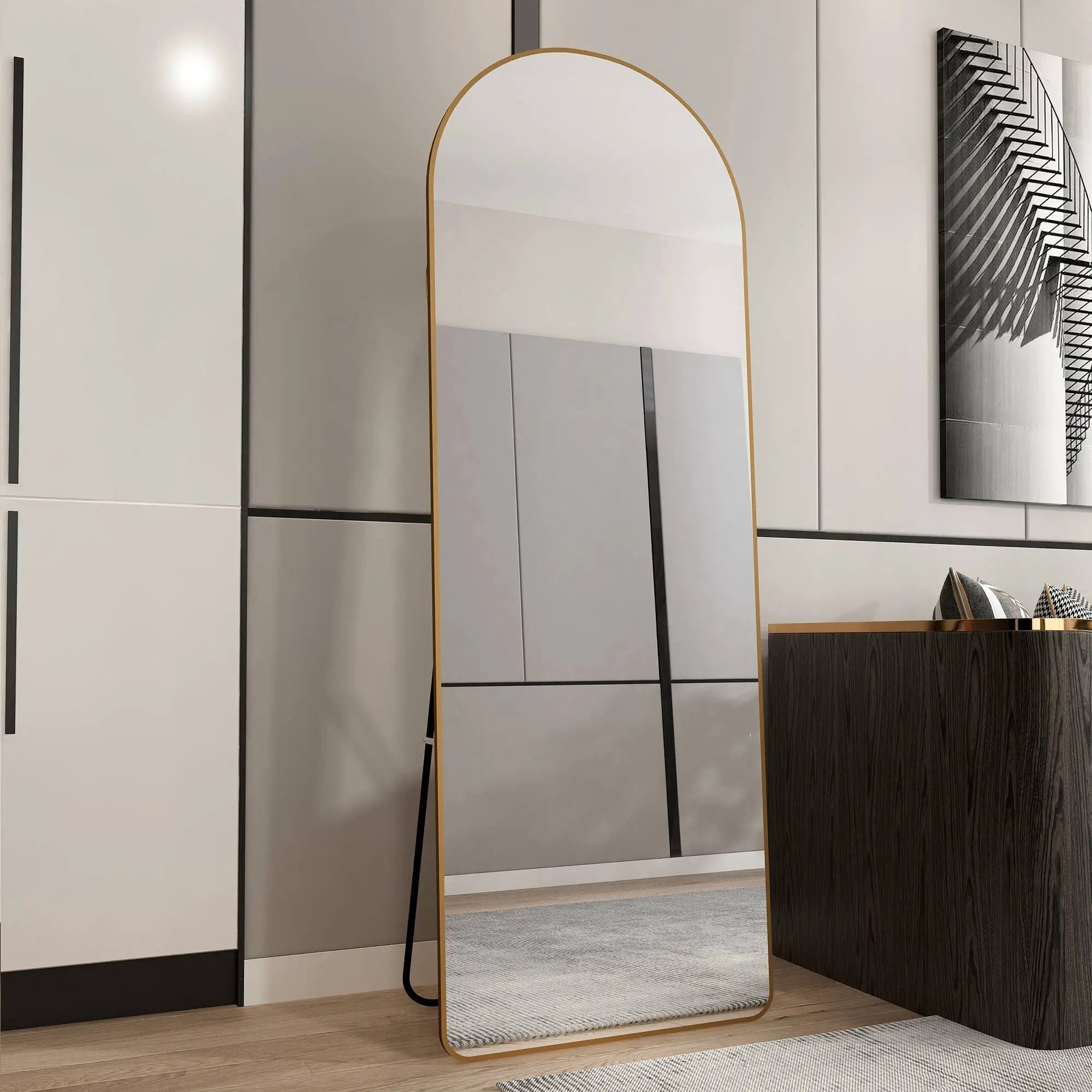 The 4th Generation Floor Mounted Full Length Mirror with Gold Frame by HouseOfZazla