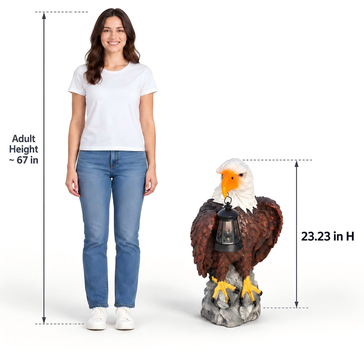23.23-Inch Solar Bald Eagle Statue with Lantern, Outdoor Garden Decor for Patio and Yard, photo 5 of 10