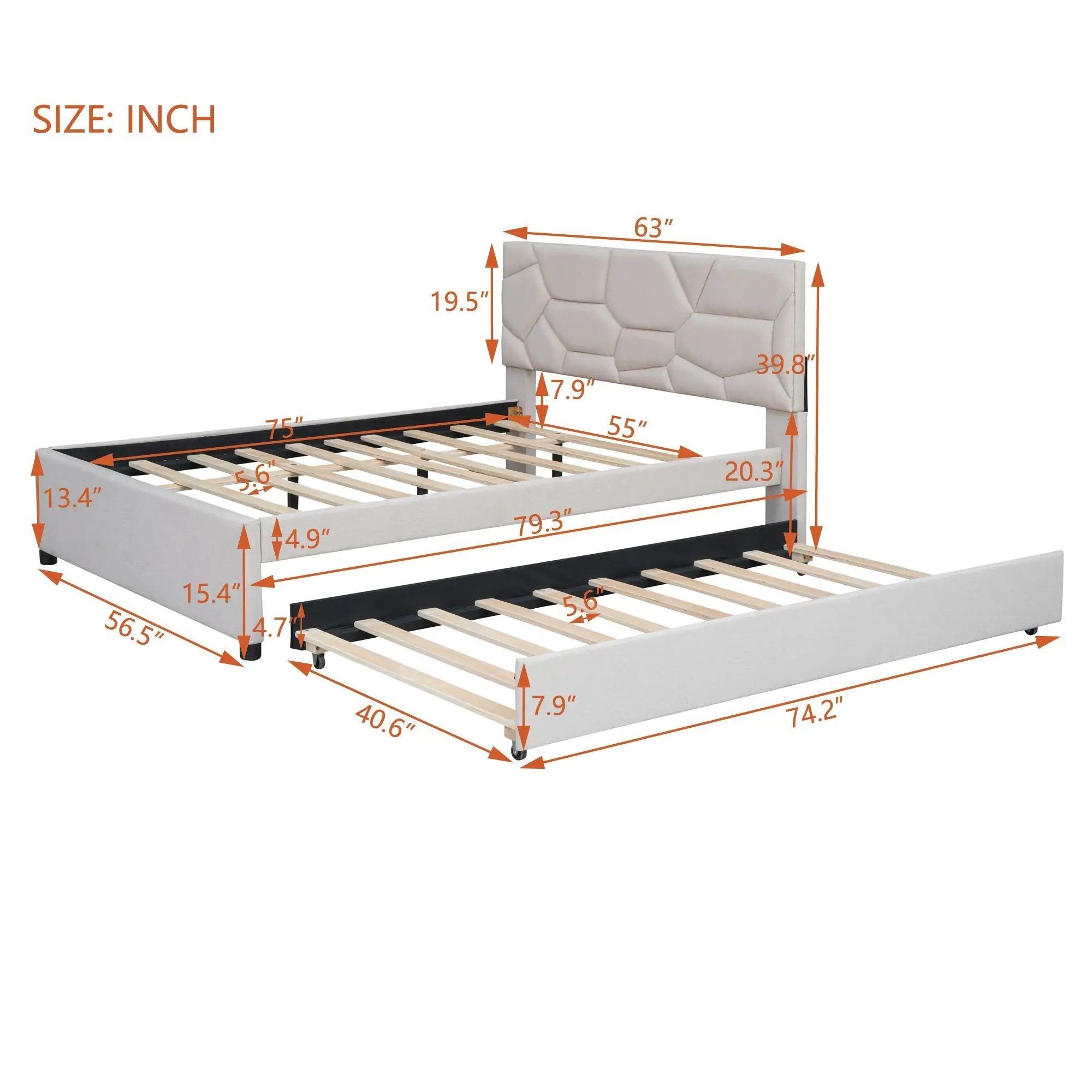 Upholstered Platform Bed With Brick Pattern Headboard And Twin Long Size Trundle by HouseOfZazla