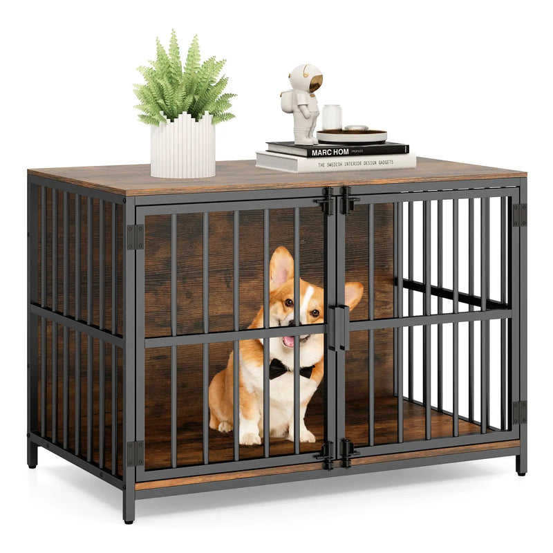 40 Inch Dog Crate Furniture Dog Kennel with Dual Lockable Double Doors by DirectDeals